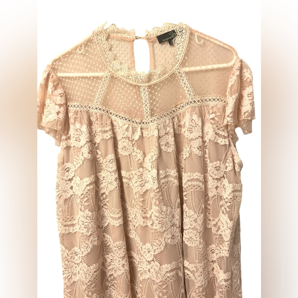 Susan Betro lacy cap sleeves size 1X knee length dress has underliner